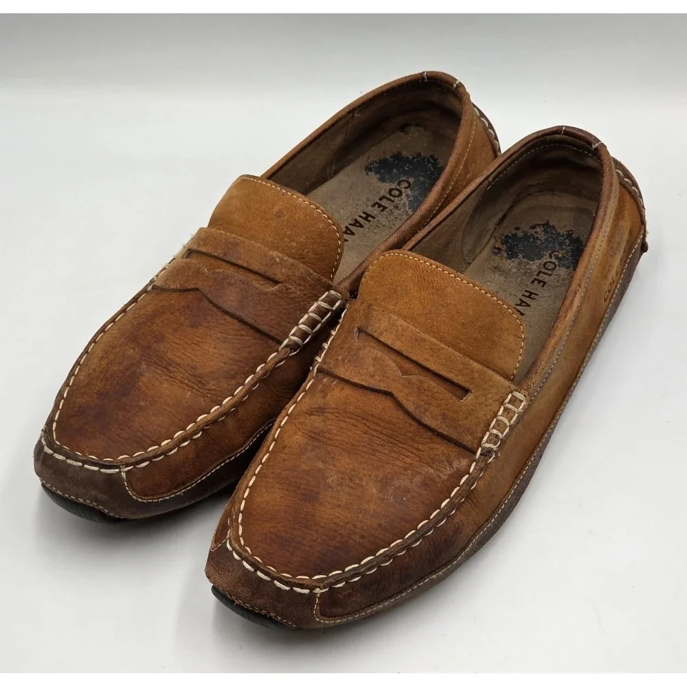 Cole Haan Women's‎ Trillby Driving Shoes  Distressed Brown Leather Sz 10.5M